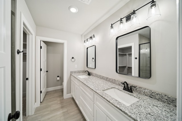 bathroom with wood-type flooring and vanity