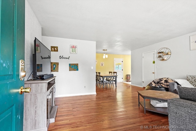 living room with hardwood / wood-style flooring