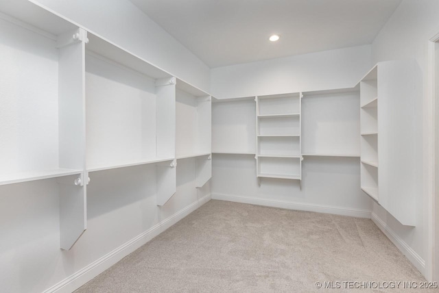 spacious closet with light colored carpet