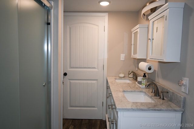 bathroom featuring vanity and wood-type flooring