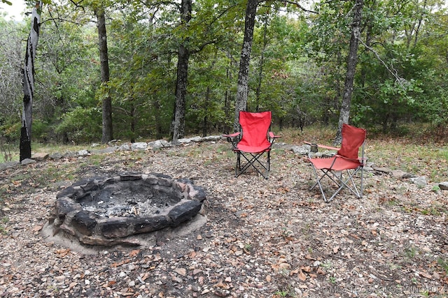 view of yard with an outdoor fire pit