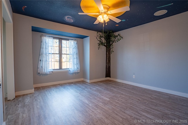 empty room featuring ceiling fan and wood-type flooring