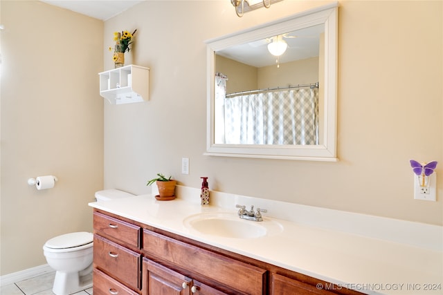 bathroom with vanity, toilet, and tile patterned floors