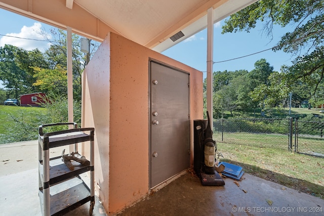 exterior space featuring a storage unit