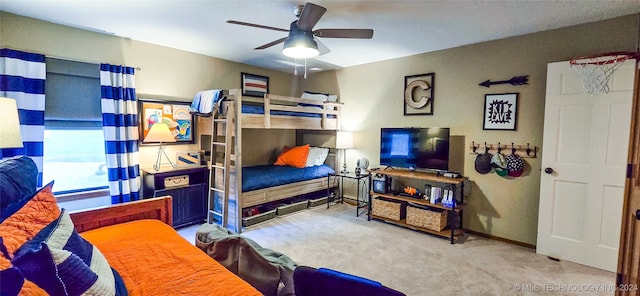 bedroom with carpet flooring and ceiling fan