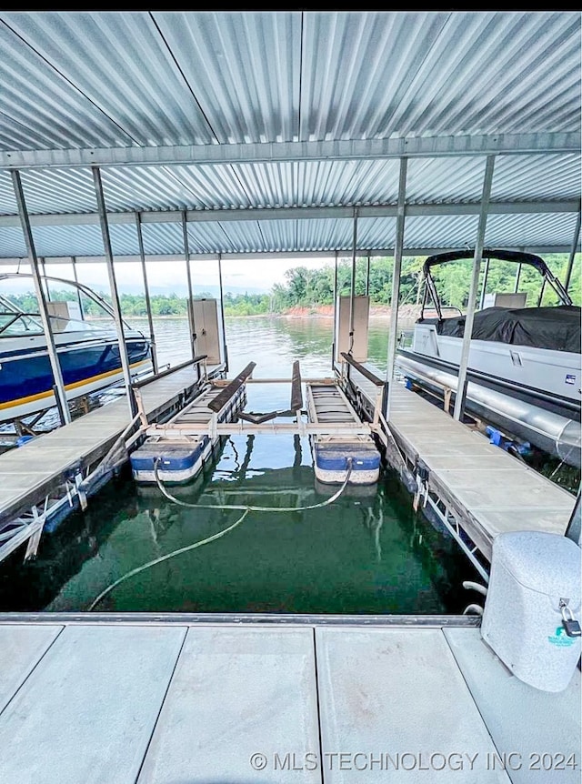 dock area with a water view