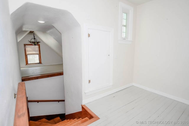 additional living space featuring a healthy amount of sunlight, light wood-type flooring, and lofted ceiling