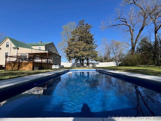 view of pool with a wooden deck