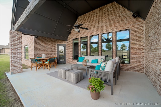 view of patio / terrace featuring ceiling fan and an outdoor hangout area