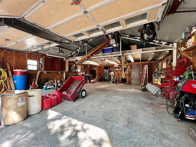 garage with a garage door opener