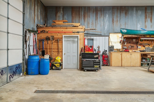 garage featuring a workshop area