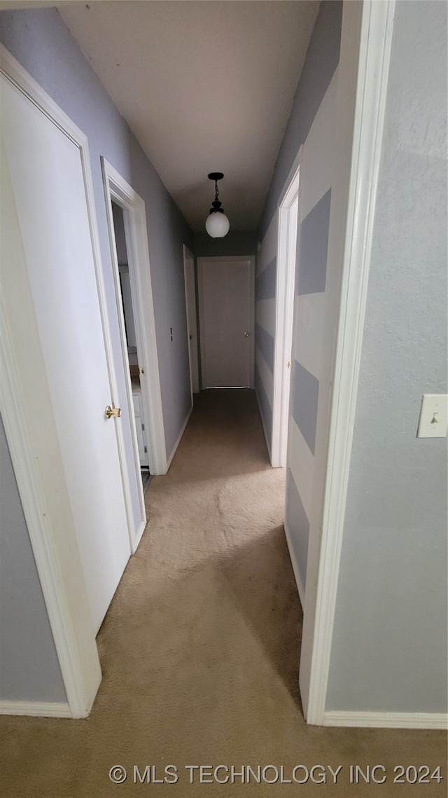 hallway with light carpet