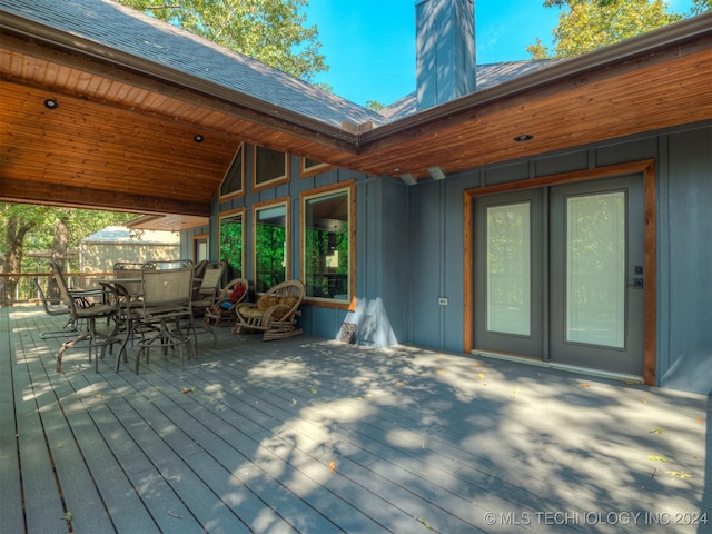 wooden terrace with french doors