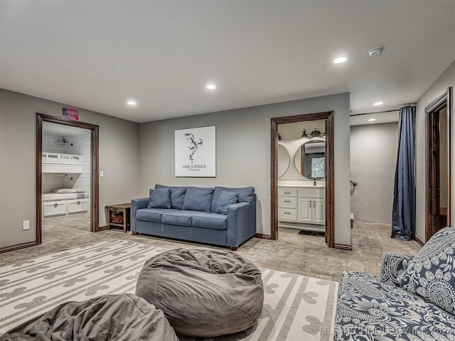 living room with light wood-type flooring