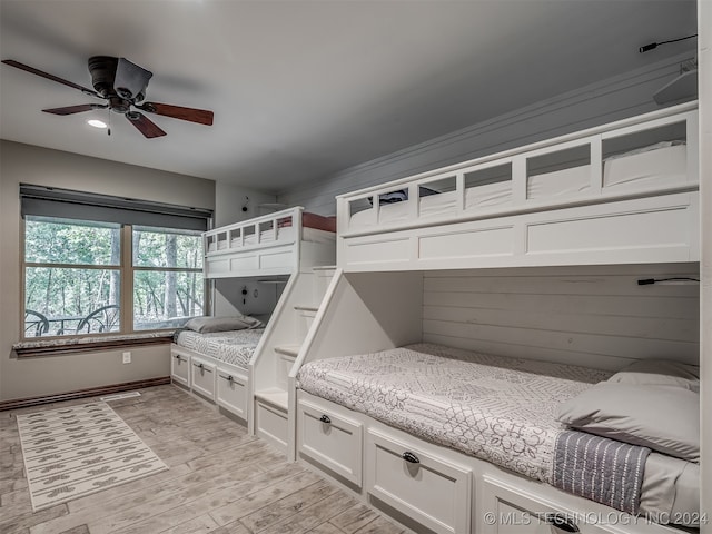 mudroom featuring ceiling fan and light hardwood / wood-style flooring