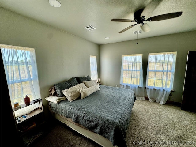 bedroom featuring carpet flooring and ceiling fan