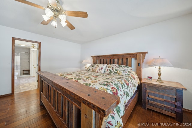 bedroom featuring ceiling fan and dark hardwood / wood-style floors