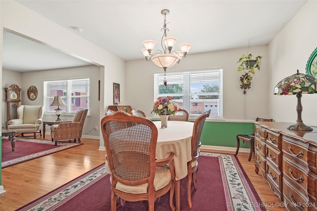 dining room featuring a notable chandelier, a wealth of natural light, and hardwood / wood-style floors