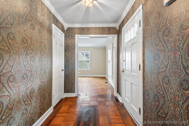 hall featuring ornamental molding