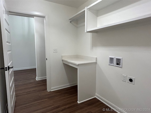 clothes washing area with electric dryer hookup, dark hardwood / wood-style floors, and washer hookup