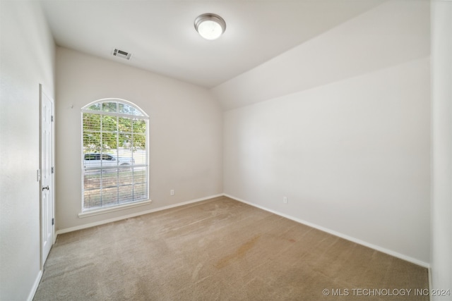 carpeted spare room featuring a healthy amount of sunlight and lofted ceiling