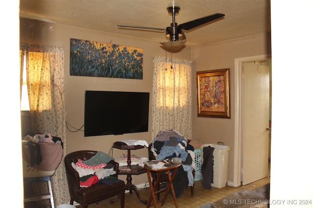 sitting room with ceiling fan