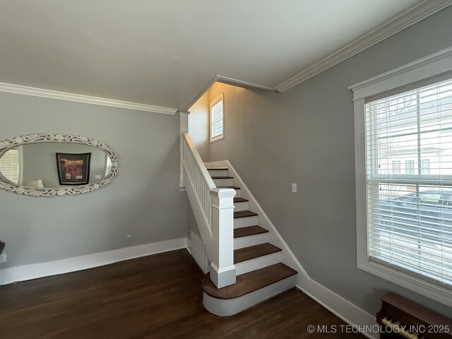 1433 S Dewey Ave, Bartlesville, OK 74003 - stairway with wood finished floors and crown molding
