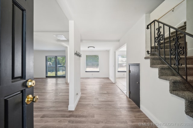 entryway with hardwood / wood-style flooring