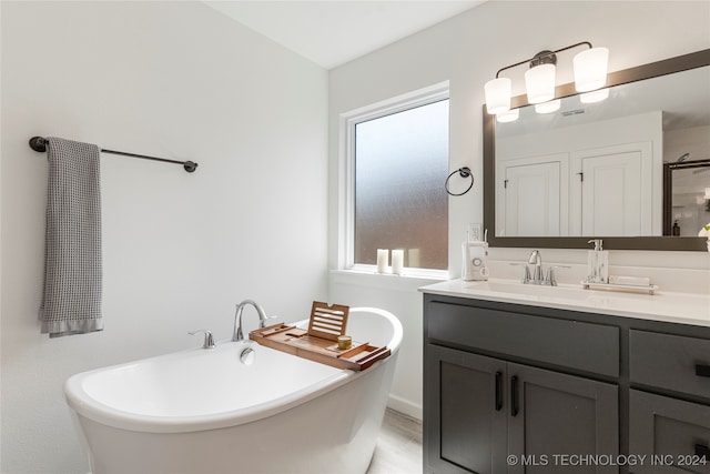 bathroom with a bath, plenty of natural light, and vanity