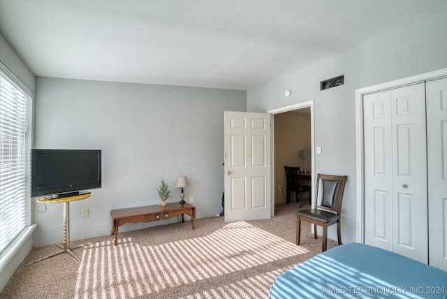 bedroom featuring a closet and carpet floors