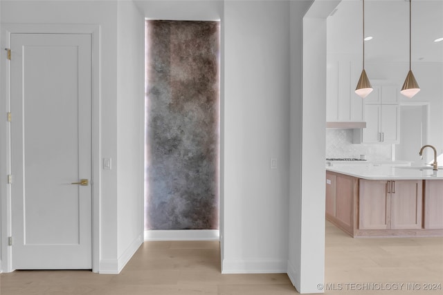 interior space featuring light wood-type flooring and sink