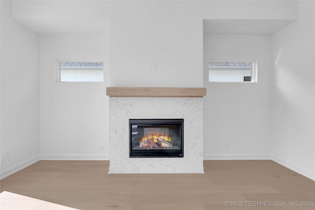 interior space with hardwood / wood-style floors and a high end fireplace