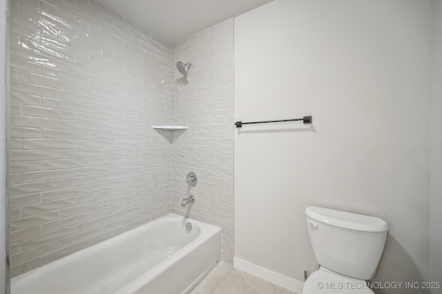 17599 S Harvard Ave, Mounds, OK 74047 - bathroom featuring toilet, shower / bath combination, tile patterned flooring, and baseboards