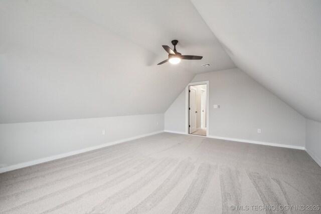 17599 S Harvard Ave, Mounds, OK 74047 - bonus room with vaulted ceiling, baseboards, a ceiling fan, and carpet flooring