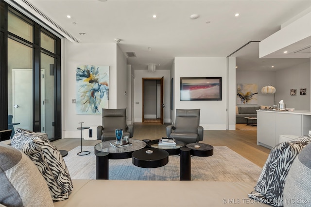 living room with light wood-type flooring