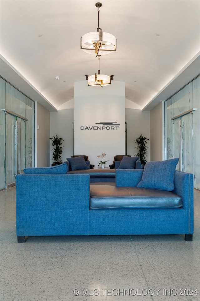 living room with vaulted ceiling