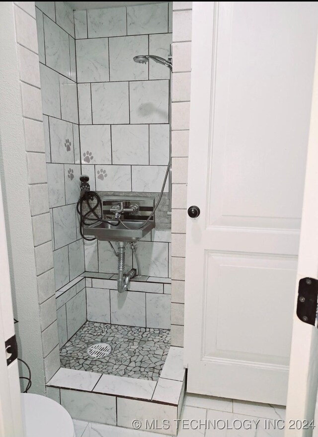 bathroom with toilet and tiled shower