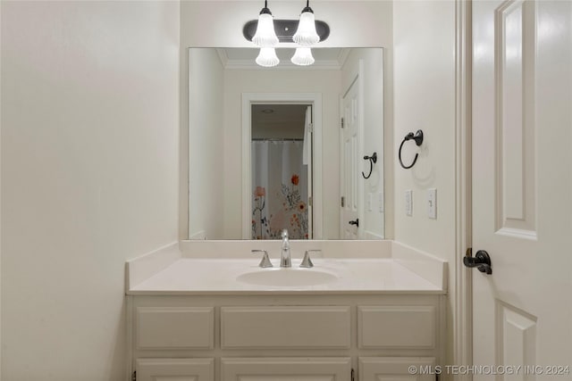 bathroom featuring ornamental molding and vanity