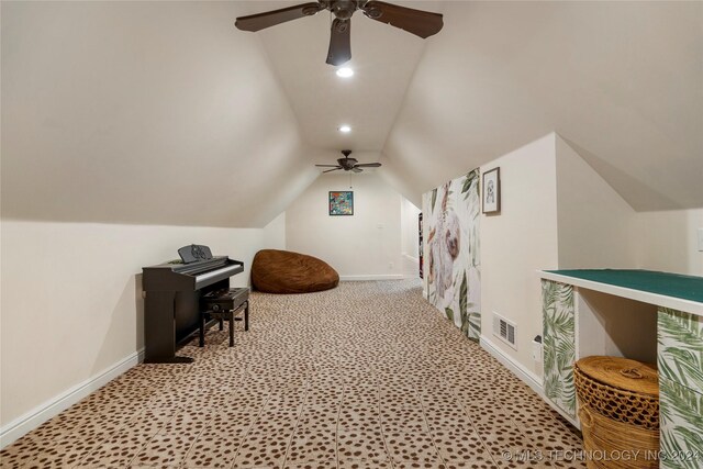 bonus room featuring ceiling fan and lofted ceiling