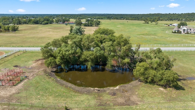 bird's eye view with a water view and a rural view