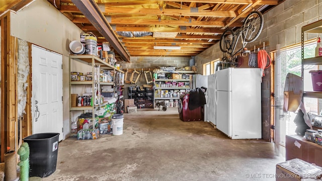 basement featuring white fridge