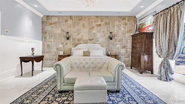 bedroom with crown molding