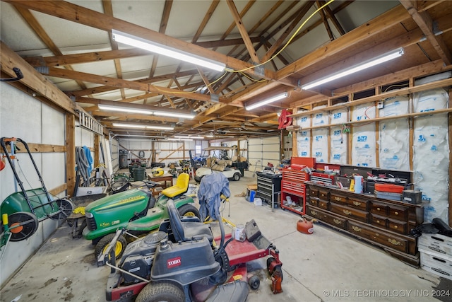 garage featuring a workshop area