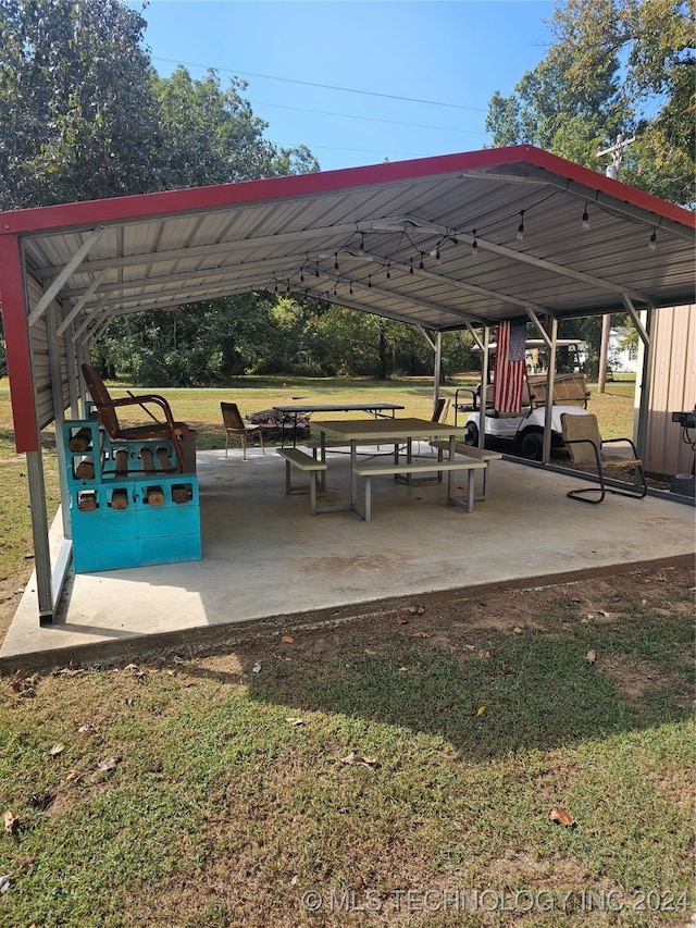 view of home's community featuring outdoor lounge area, a gazebo, a yard, and a patio area