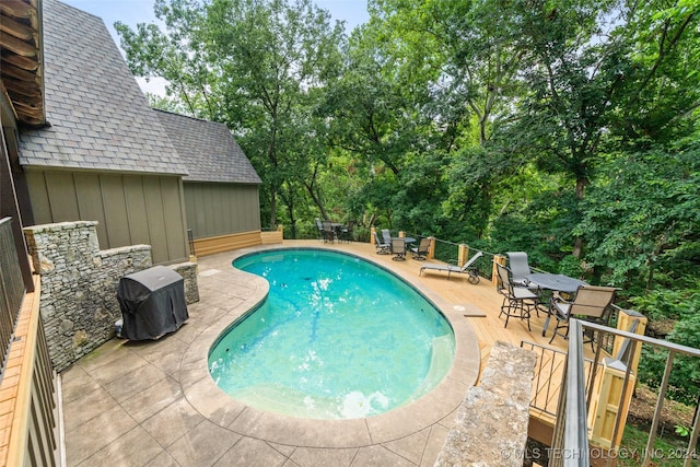 view of swimming pool with a patio