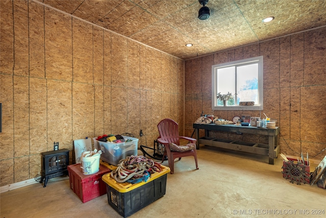 interior space featuring a wood stove