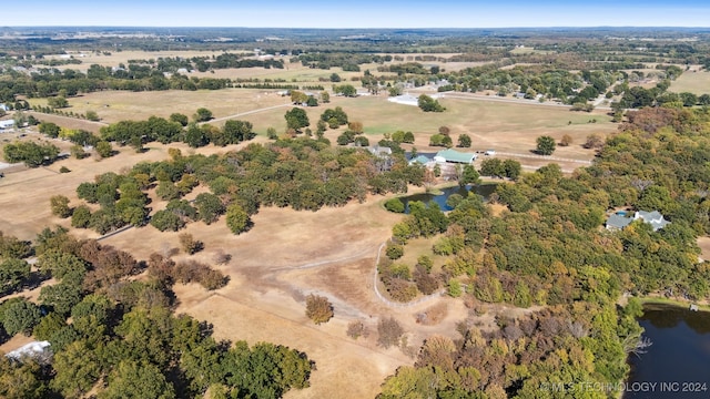 bird's eye view featuring a water view and a rural view