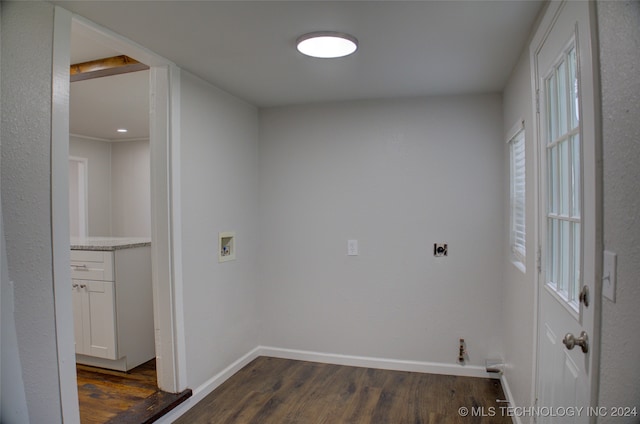 laundry room featuring hookup for an electric dryer, washer hookup, dark hardwood / wood-style flooring, and hookup for a gas dryer