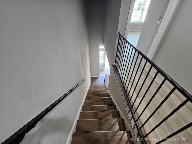 stairs featuring hardwood / wood-style flooring and a wealth of natural light