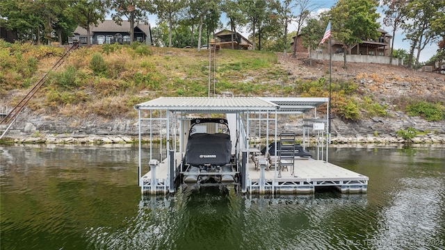 dock area with a water view